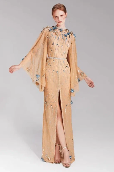 Tony Ward Long Sleeve Kaftan Gown In Multi