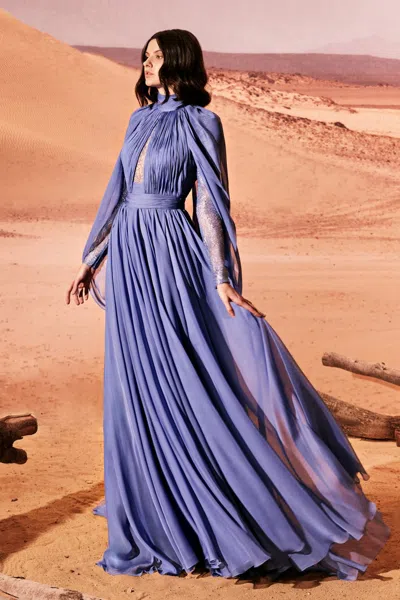 Tony Ward Muslin Cape Gown In Multi