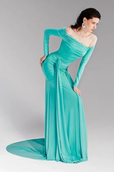 Tony Ward Off-shoulder Jersey Gown In Multi