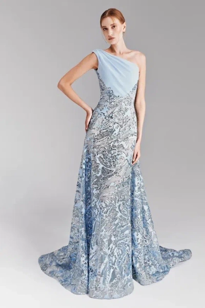 Tony Ward One-shoulder Pattern Gown In Multi
