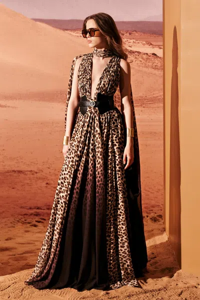 Tony Ward Organza Animal Print Gown In Multi