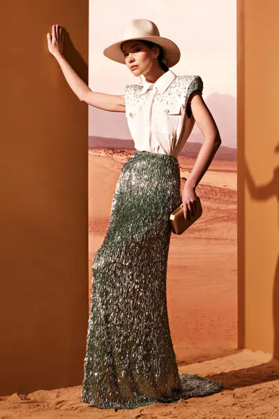 Tony Ward Poplin Shirt With Beaded Skirt In Multi