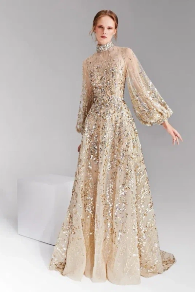 Tony Ward Puffy Sleeve Embroidered Gown In Multi