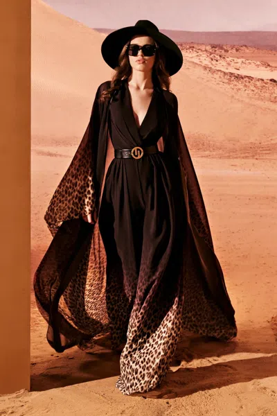 Tony Ward Silk Georgette Cape Sleeve Gown In Multi