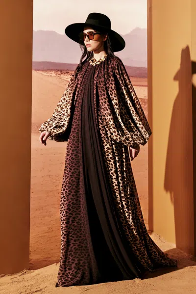 Tony Ward Silk Georgette Puff Sleeve Gown In Multi