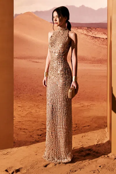 Tony Ward Sleeveless Collar Neck Gown In Multi