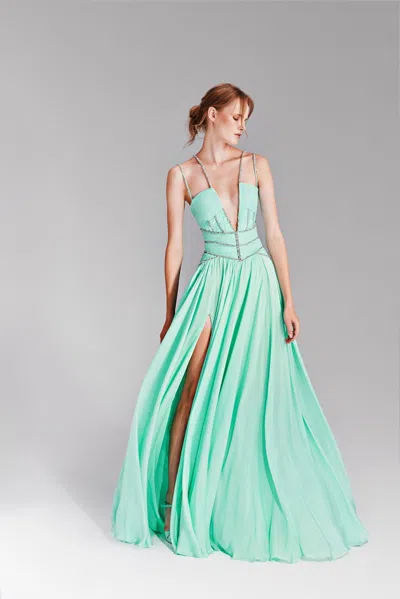 Tony Ward Sleeveless High-slit Gown In Multi