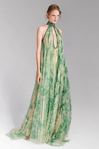 Tony Ward Sleeveless Illusion Gown In Multi