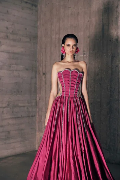 Tony Ward Strapless Petals Taffeta Gown In Multi