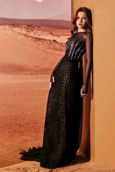 Tony Ward Tulle And Sequin Long Sleeve Gown In Multi