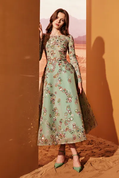 Tony Ward Tulle Boat Neck Midi Dress In Multi