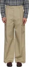 Tonywack Beige Cotton Drill Wide Leg Pleated Trousers In Green