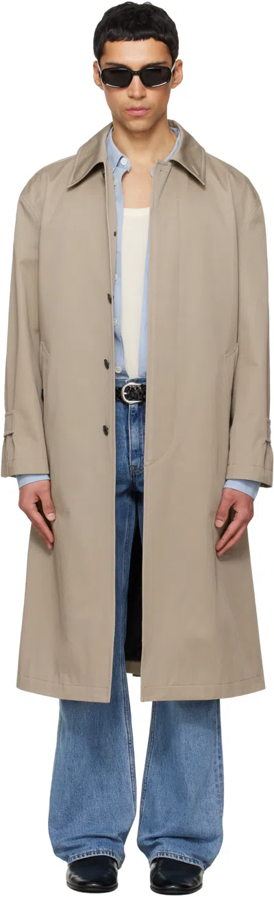 Tonywack Beige Cotton Twill Single-breasted Over Coat In Gray