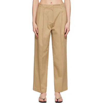 Tonywack Beige Cotton Wide Leg Pleated Trousers In Neutral