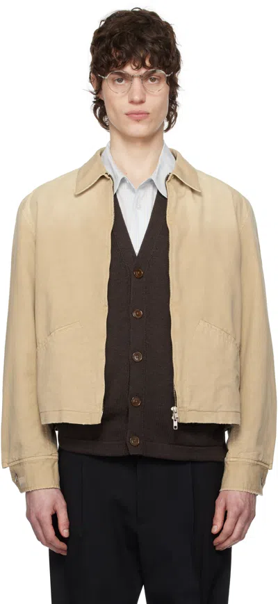 Tonywack Beige Garment-dyed Cotton Distressed Mechanic Jacket In Faded Beige