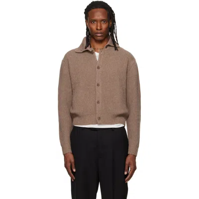 Tonywack Beige High Neck Merino Wool Cardigan In Brown