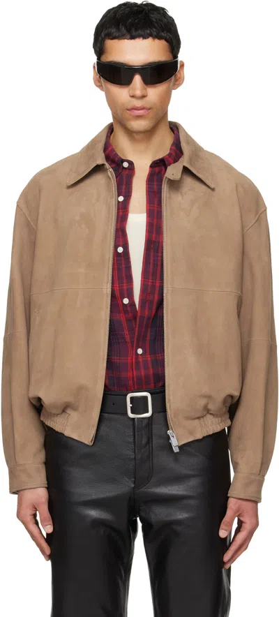 Tonywack Beige Relaxed Goat Suede Bomber Jacket In Brown