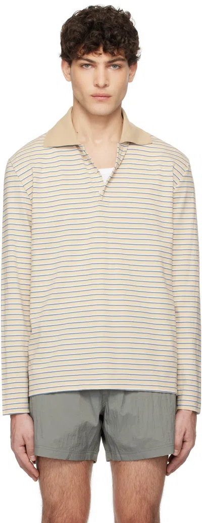 Tonywack Beige Striped Cotton Polo In Beige Multi Stripe