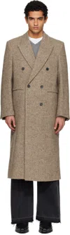 Tonywack Beige Textured Wool & Alpaca Double-breasted Coat In Gray