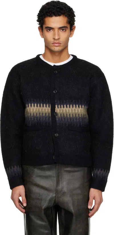 TONYWACK BLACK ALPACA JACQUARD KNITTED CARDIGAN