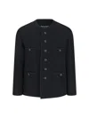 Tonywack Black Collarless Blouson Jacket With Nautical Button Detail In Black