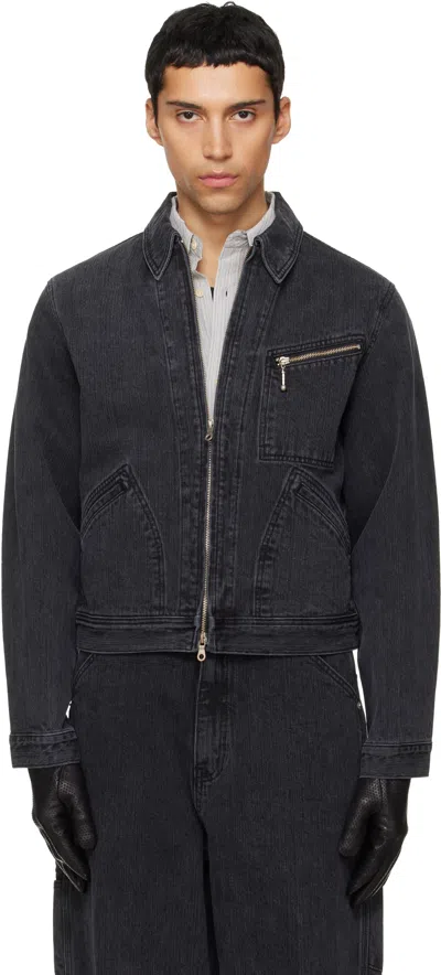 Tonywack Black Cord Twill Zippered Denim Jacket In Gray
