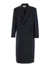 Tonywack Black Double-breasted Coat With Classic Lapels In Wool Blend Man In Blue