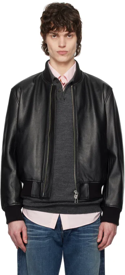 Tonywack Black Grained Leather Bomber Jacket