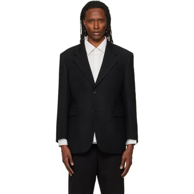 Tonywack Black Herringbone Wool Relaxed Tailored Blazer In Anthracite