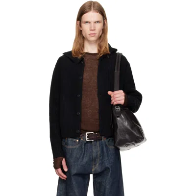 Tonywack Black High Neck Merino Wool Button-up Cardigan