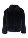 Tonywack Black Jacket With Classic Collar In Faux Fur Man In Black