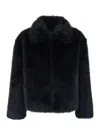 Tonywack Black Jacket With Classic Collar In Faux Fur Man In Black