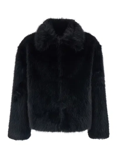 TONYWACK BLACK JACKET WITH CLASSIC COLLAR IN FAUX FUR MAN