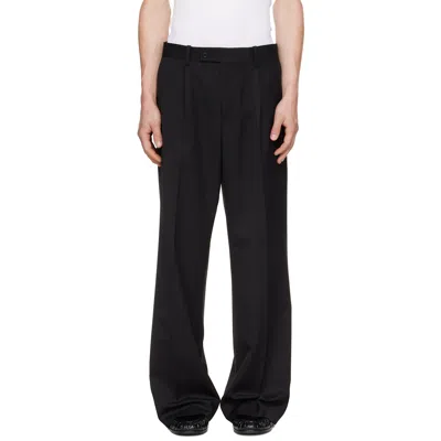 Tonywack Black Melange Wool Wide-leg Pleated Trousers In Multi