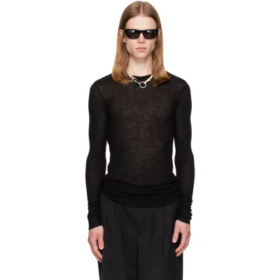 Tonywack Black Sheer Wool Ribbed Knit Sweater