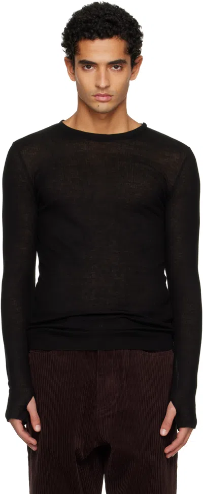 Tonywack Black Sheer Wool Ribbed Knit T-shirt