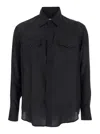 Tonywack Black Shirt With Classic Collar And Two Front Patch Flap Pockets With Button In Silk Man In Black