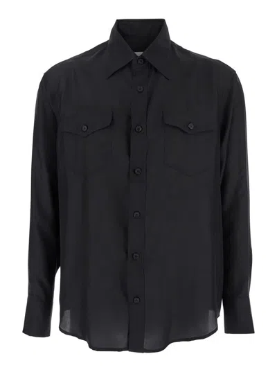 TONYWACK BLACK SHIRT WITH CLASSIC COLLAR AND TWO FRONT PATCH FLAP POCKETS WITH BUTTON