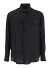 Tonywack Black Shirt With Classic Collar And Two Front Patch Flap Pockets With Button In Silk Man In Black