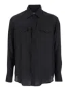 Tonywack Black Shirt With Classic Collar And Two Front Patch Flap Pockets With Button In Silk Man In Black