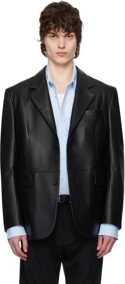 Tonywack Black Single-breasted Leather Blazer