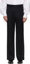 Tonywack Black Wool Twill Wide-leg Trousers In Black