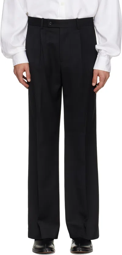 Tonywack Black Wool Twill Wide-leg Trousers