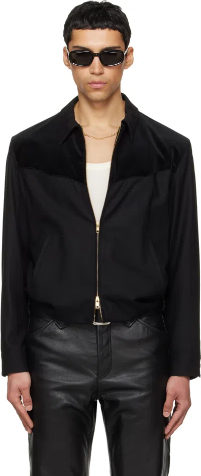 Tonywack Black Wool Velvet Trimmed Blouson Jacket