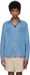 Tonywack Blue Hand-painted Western Denim Shirt In Washed Blue