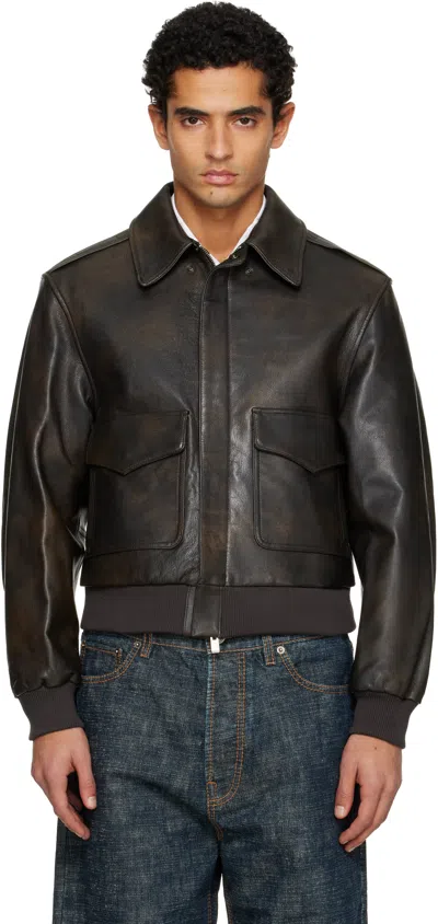 Tonywack Brown Aviator Goat Leather Jacket In White
