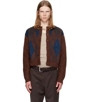 Tonywack Brown Brushed Argyle Cardigan In Multi