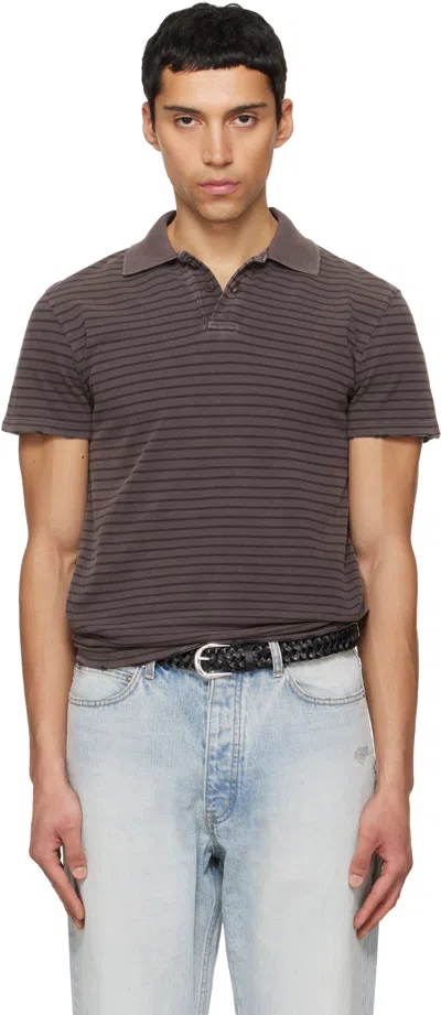 Tonywack Brown Garment Dyed Stripe Pique Polo In Gray