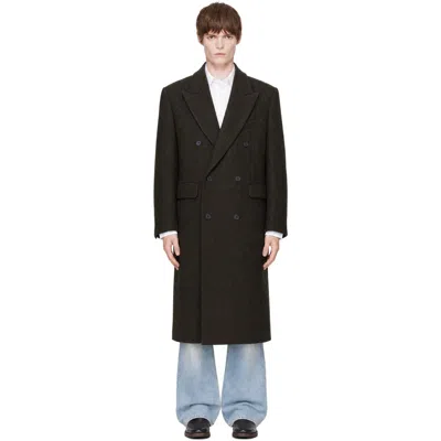 Tonywack Brown Herringbone Wool Double-breasted Coat In Moss Brown