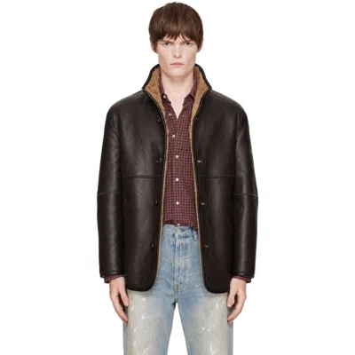 Tonywack Brown Lamb Shearling Leather Coat In Espresso
